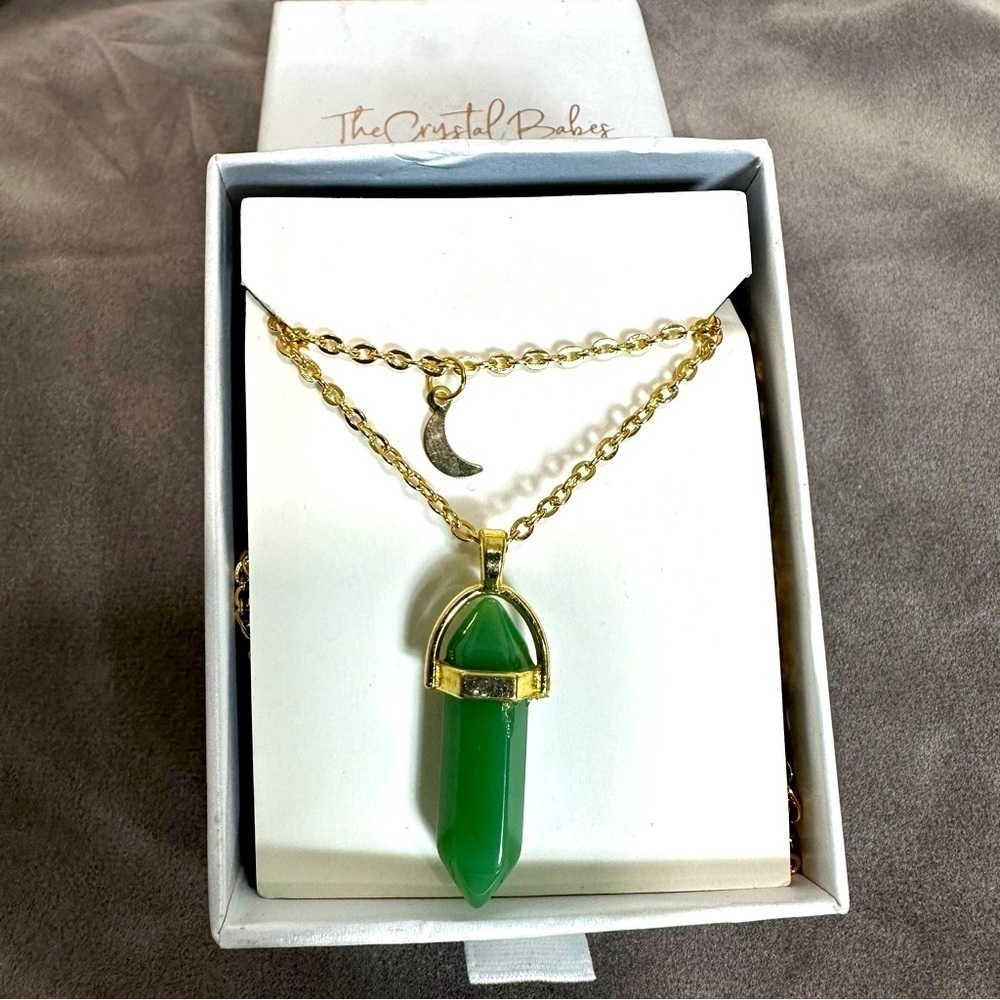 The Crystal Babes Necklace. The Lucky. Gold plated, real Aventurine. - Picture 2 of 3